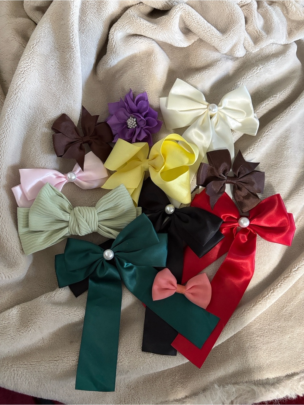 Assorted Kids Hair Bows - Multi-Color Ribbon Bows with Pearl Accent